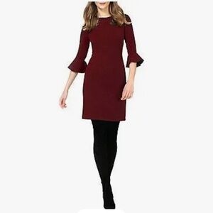 Donna Morgan Flutter Sleeve Sheath Dress Burgundy Size 2